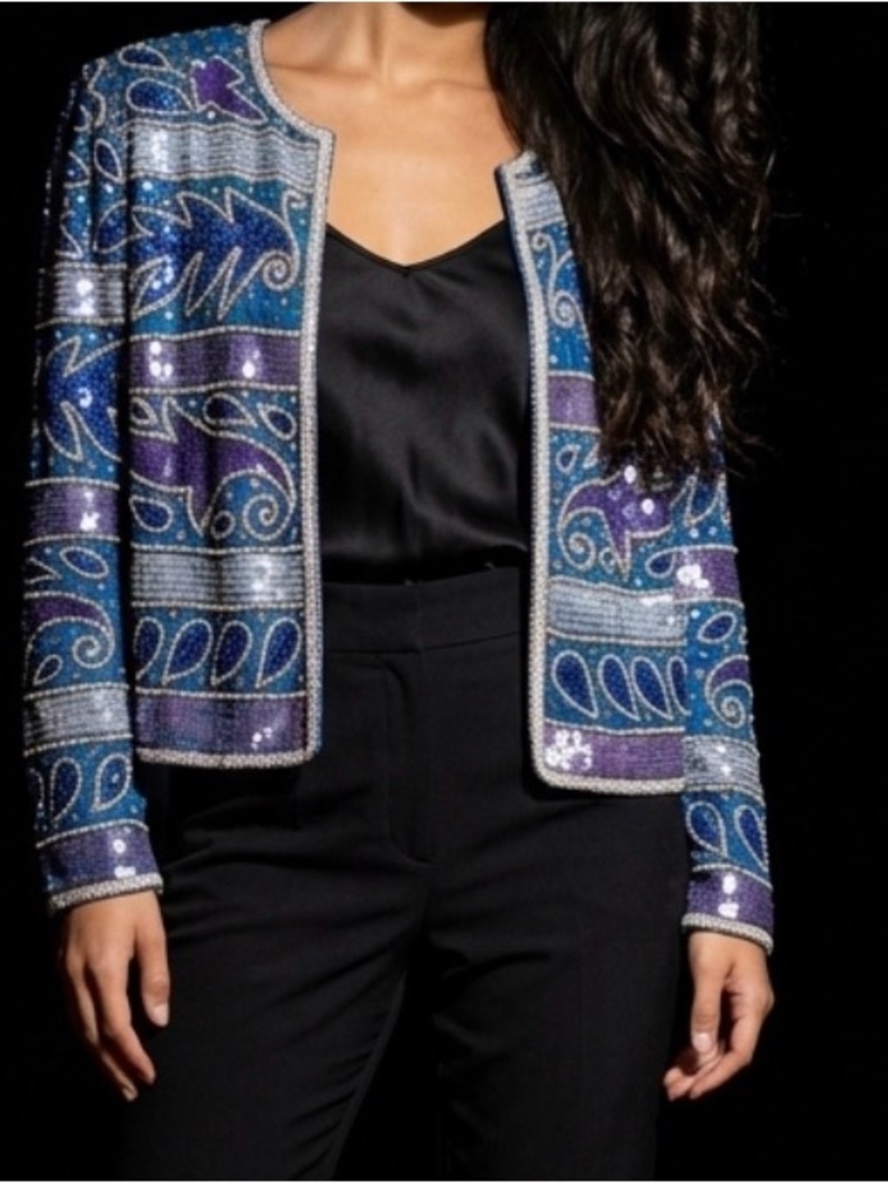Nipon Boutique Blue & Purple Beaded Open-Front Jacket